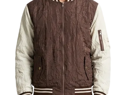 Men's Brown and Cream Color-Block Bomber Jacket