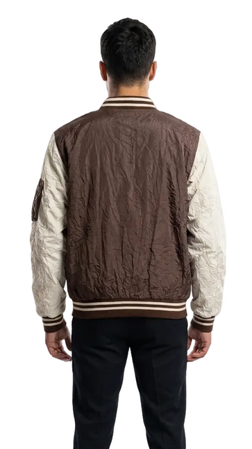 Men's Brown and Cream Color-Block Bomber Jacket