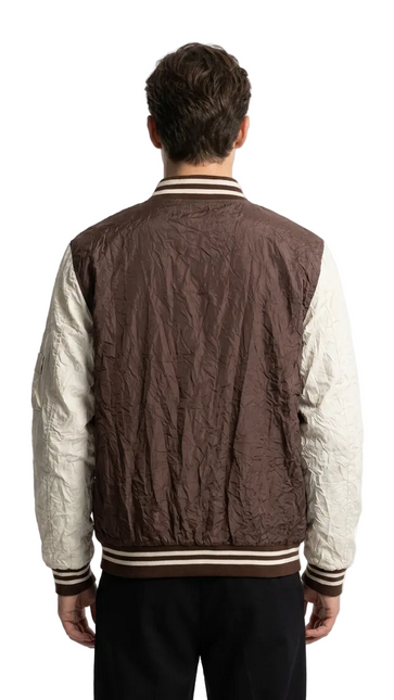 Men's Brown and Cream Color-Block Bomber Jacket