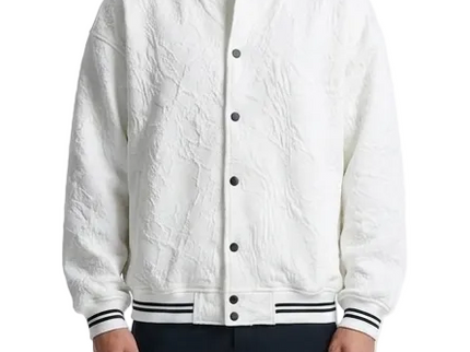 White Textured Varsity Bomber Jacket