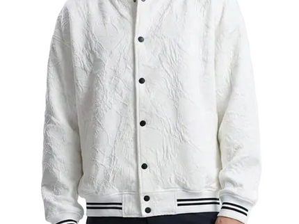 White Textured Varsity Bomber Jacket