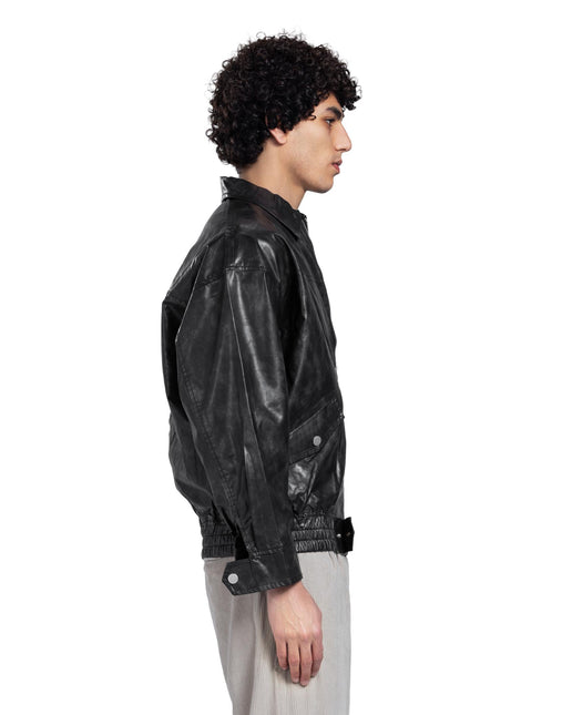 Leather Utility Bomber Jacket