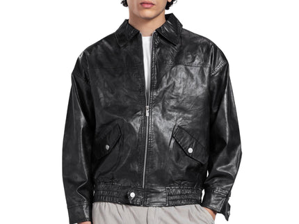Leather Utility Bomber Jacket