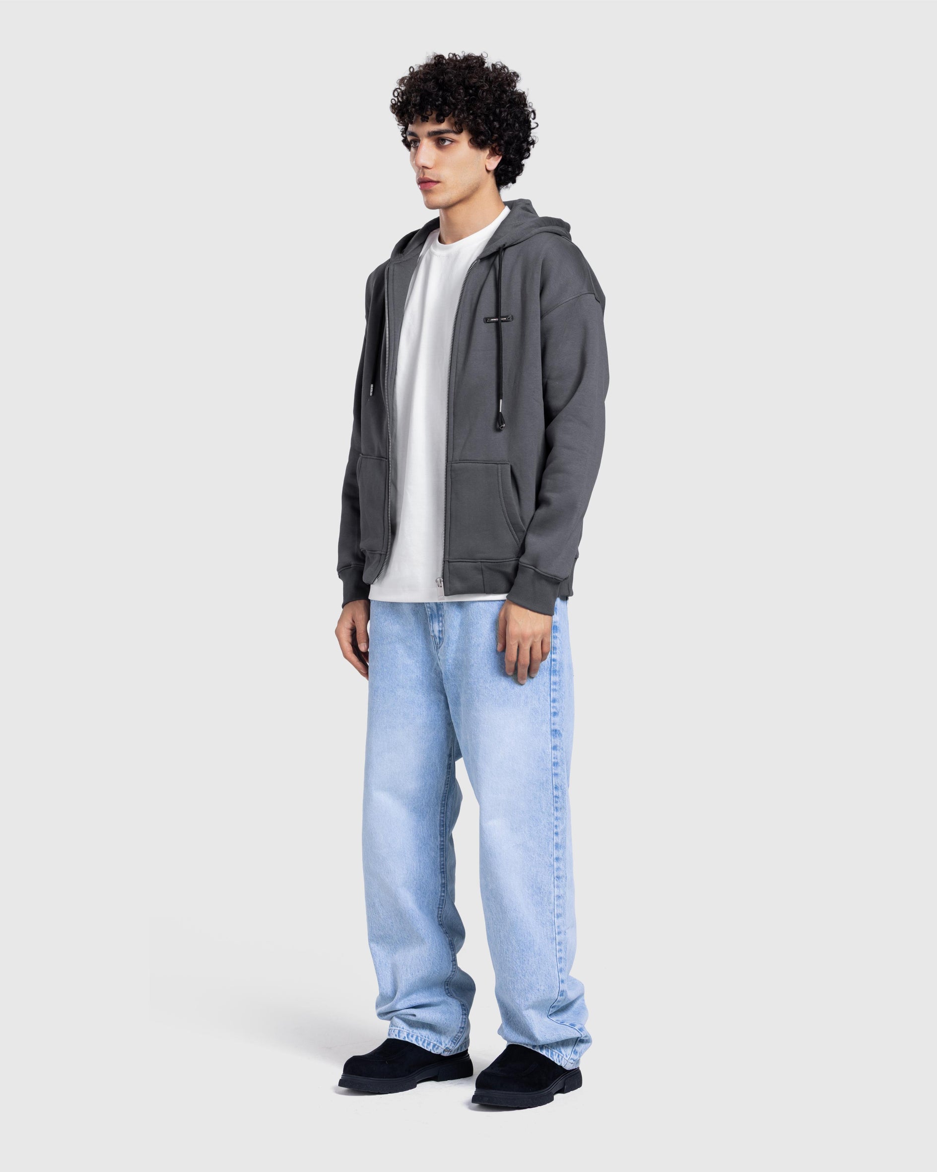 Grey Zip Long Hoodie