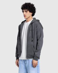 Grey Zip Long Hoodie