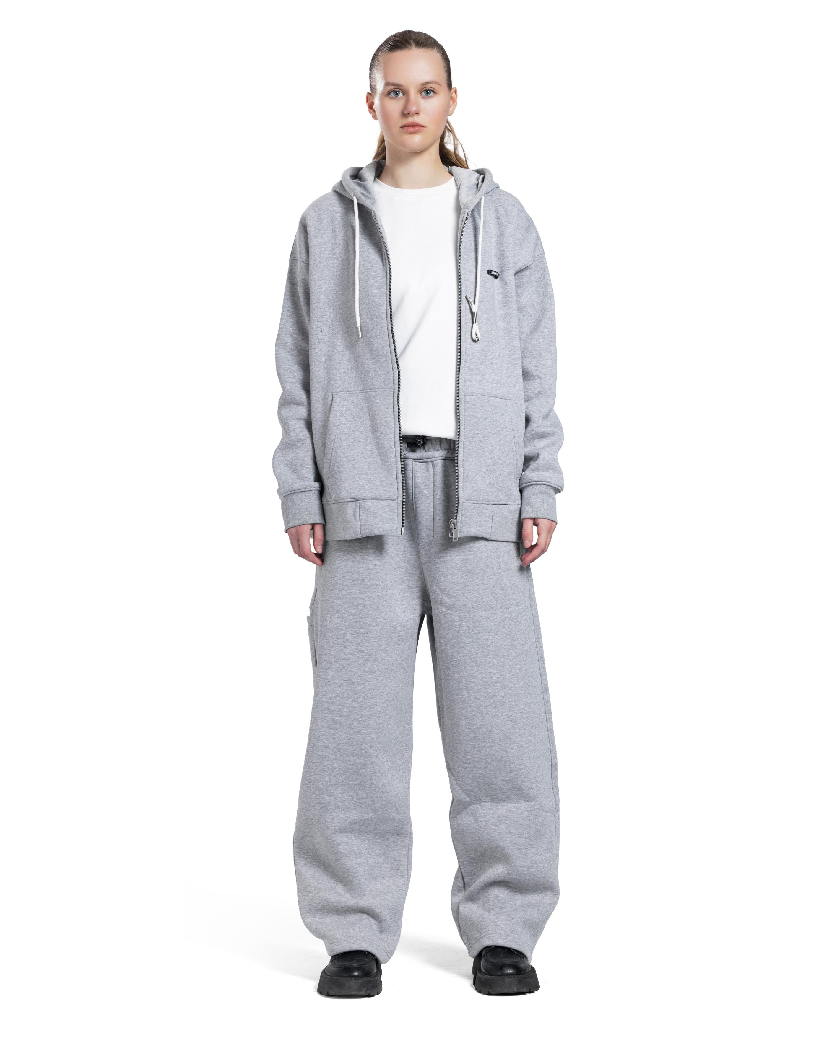 L Grey Zip Long Hoodie