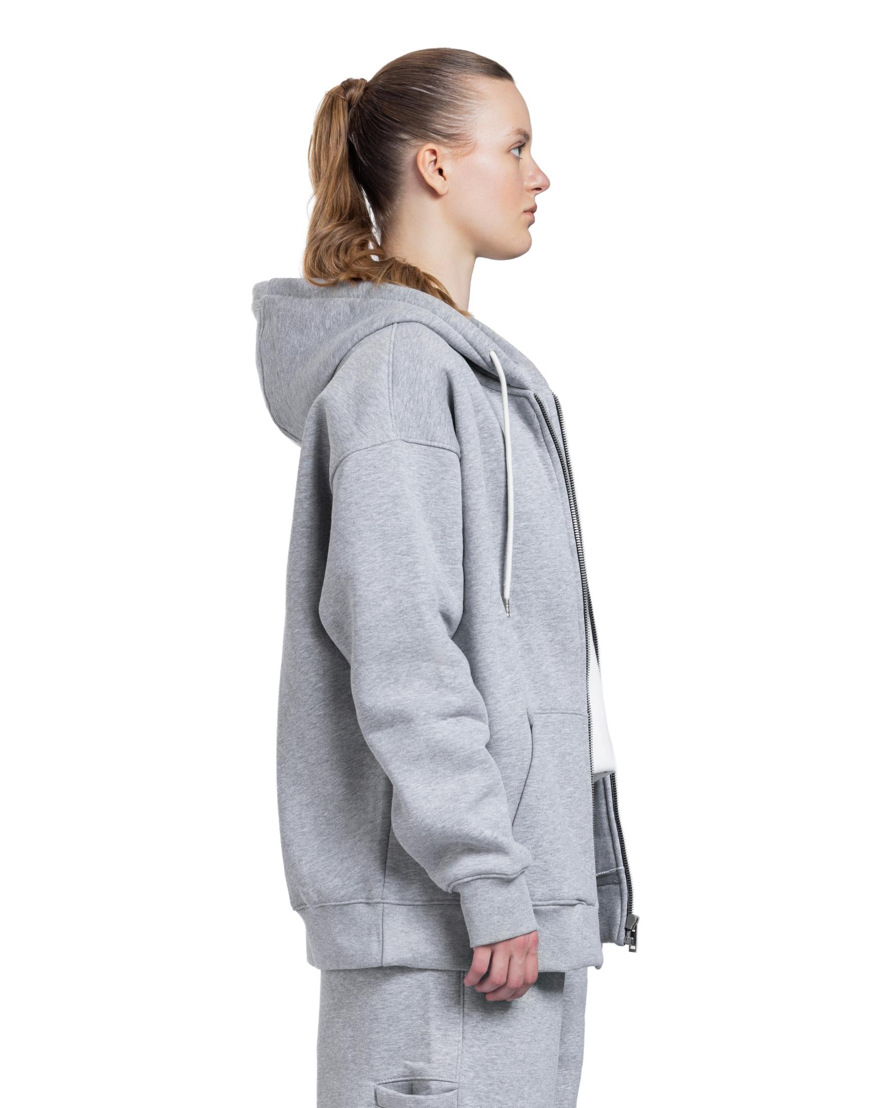 L Grey Zip Long Hoodie
