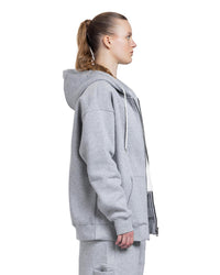 L Grey Zip Long Hoodie