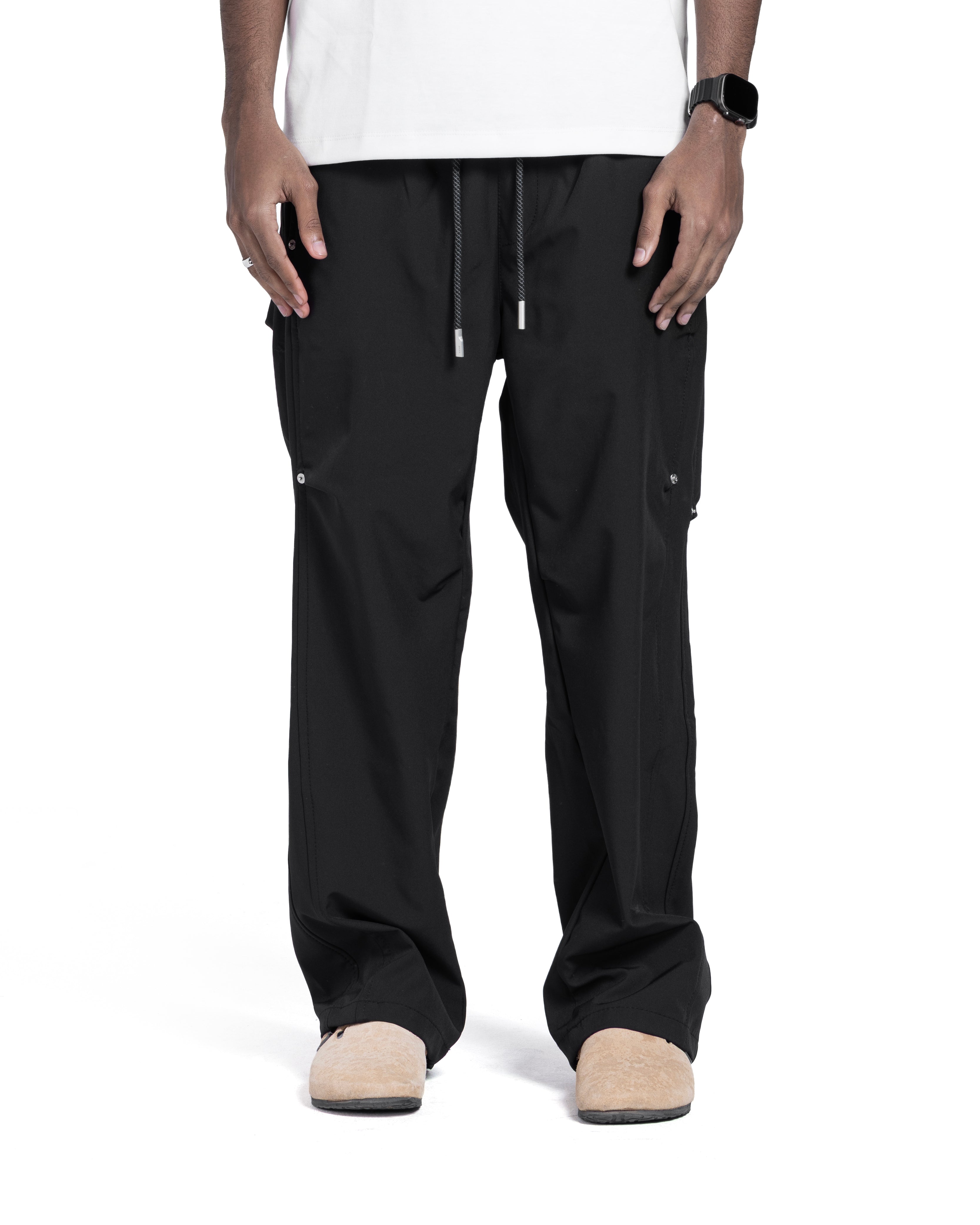 Black Relaxed Fit Drawstring Pants