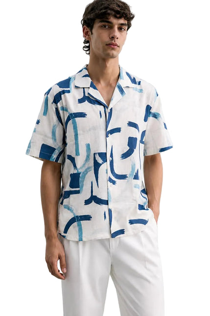 Blue Brushstroke Resort Shirt – Box Fit